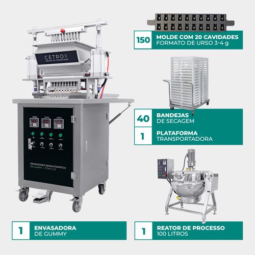 Envasadora Semiautomática 20 Bicos para Gummy com Reator, Plataforma, Moldes e Bandejas de Secagem CSFM G-30