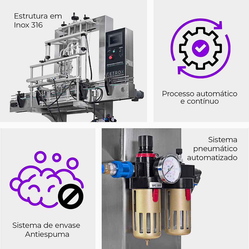 Envasadora Automática por Bomba de 4 Bicos com Retorno Antiespuma em Inox 316 CAFM GP-5000 4NAF SS316 - imagem 2