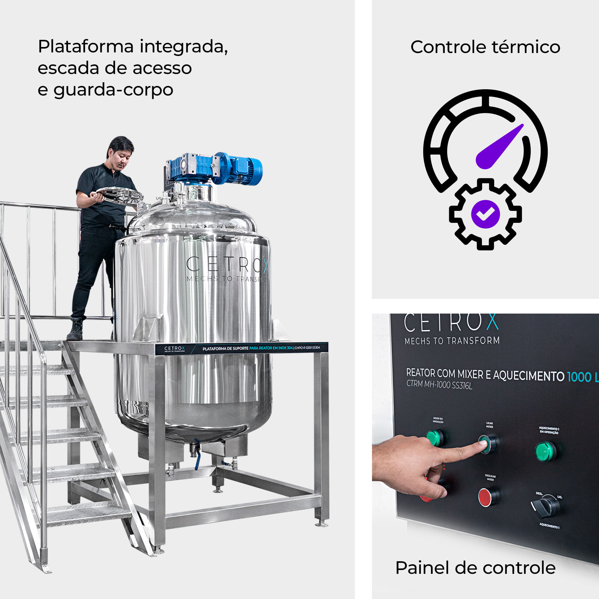 Reator com Mixer e Aquecimento 1000 Litros em Inox 316L CTRM MH-1000 SS316L - imagem 2