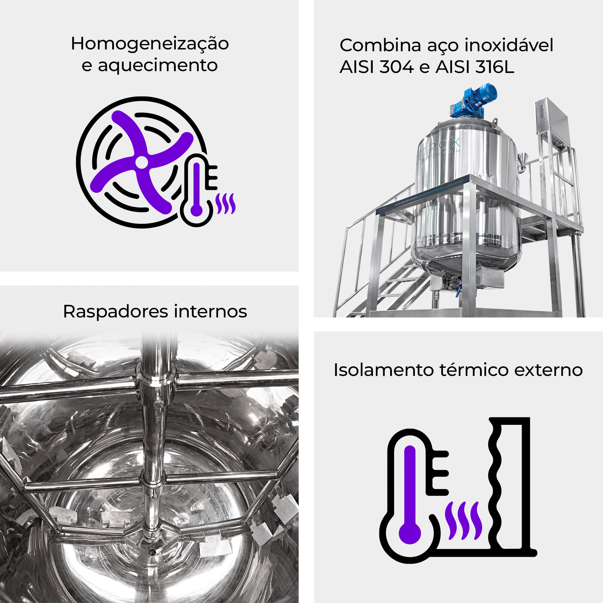 Reator com Mixer e Aquecimento 1000 Litros em Inox 316L CTRM MH-1000 SS316L - imagem 3