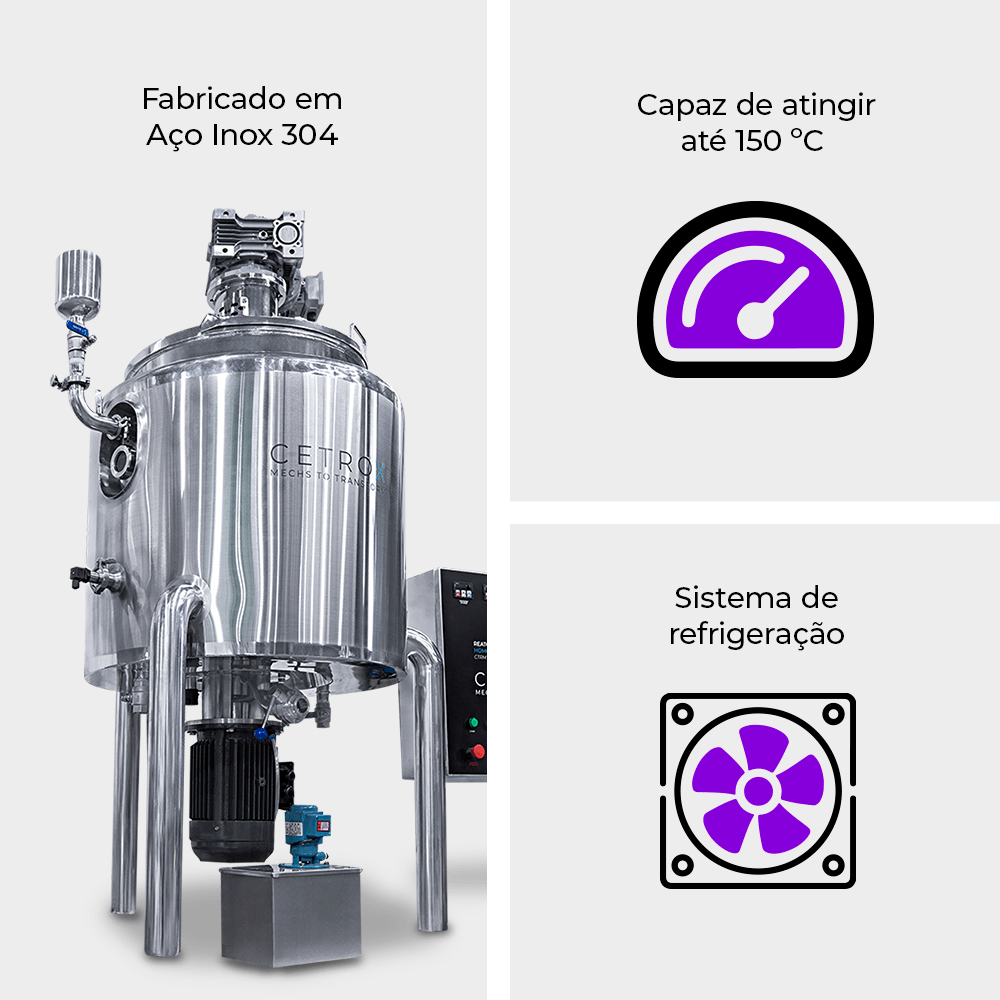 Reator de Processo com Homogeneizador 200 Litros em Inox 304 CTRM HR-200 SS304 - imagem 2