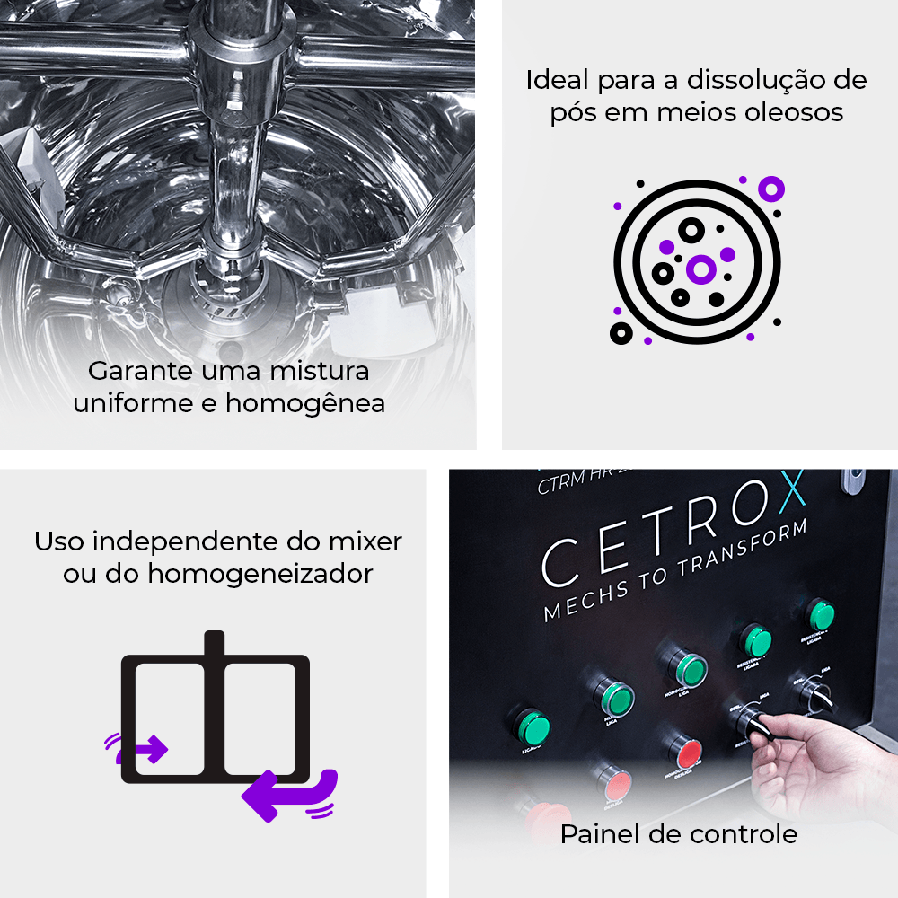 Reator de Processo com Homogeneizador 200 Litros em Inox 304 CTRM HR-200 SS304 - imagem 3