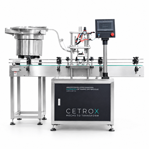 Aplicadora com Abastecedor e Posicionadora Automática de Tampas tipo Batoque CARCM BT-FS